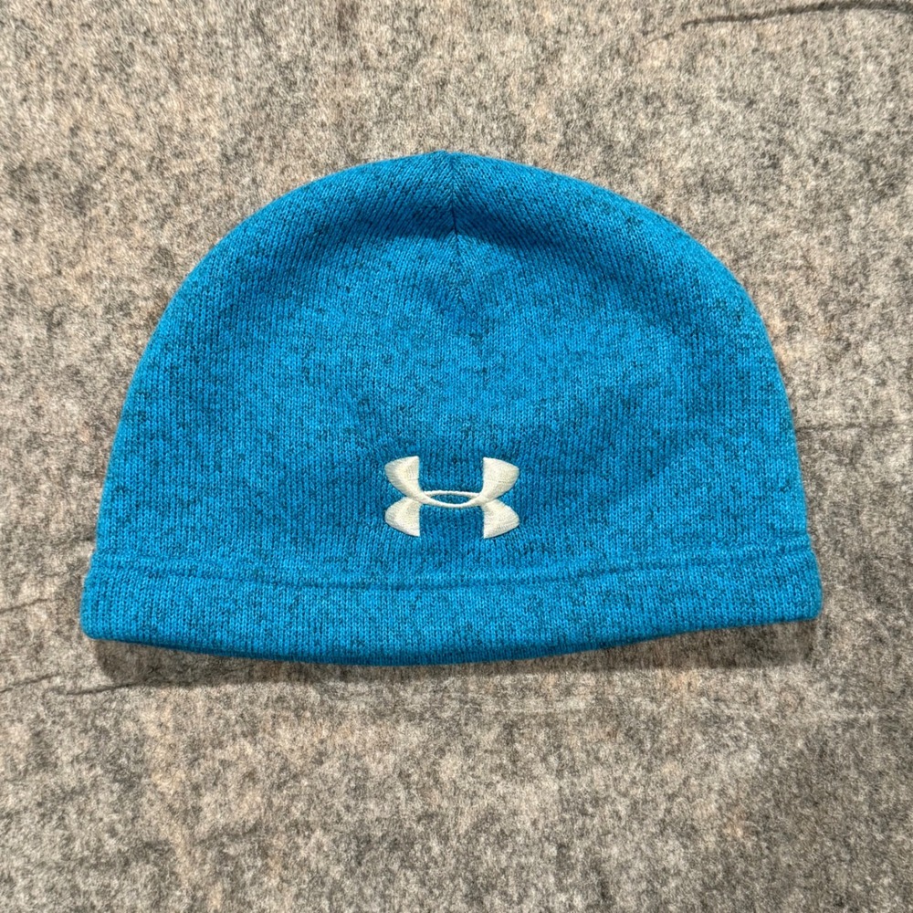 Under Armour Womens Blue Knit Fleece Lined Winter Beanie Hat
